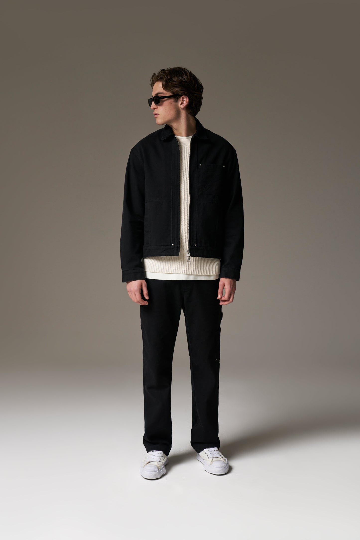 TWILL CONTRAST COLLAR JACKET - WASHED BLACK