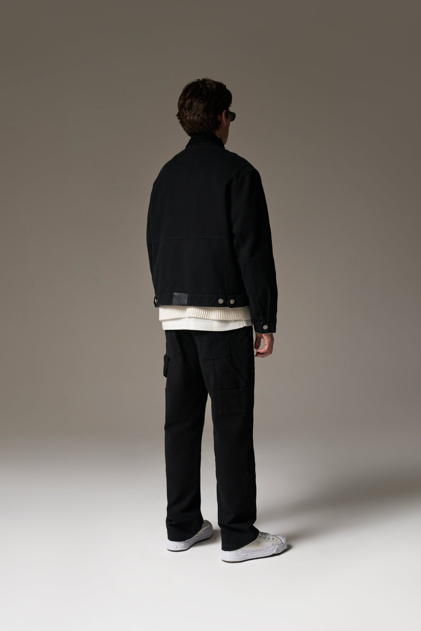 TWILL CONTRAST COLLAR JACKET - WASHED BLACK