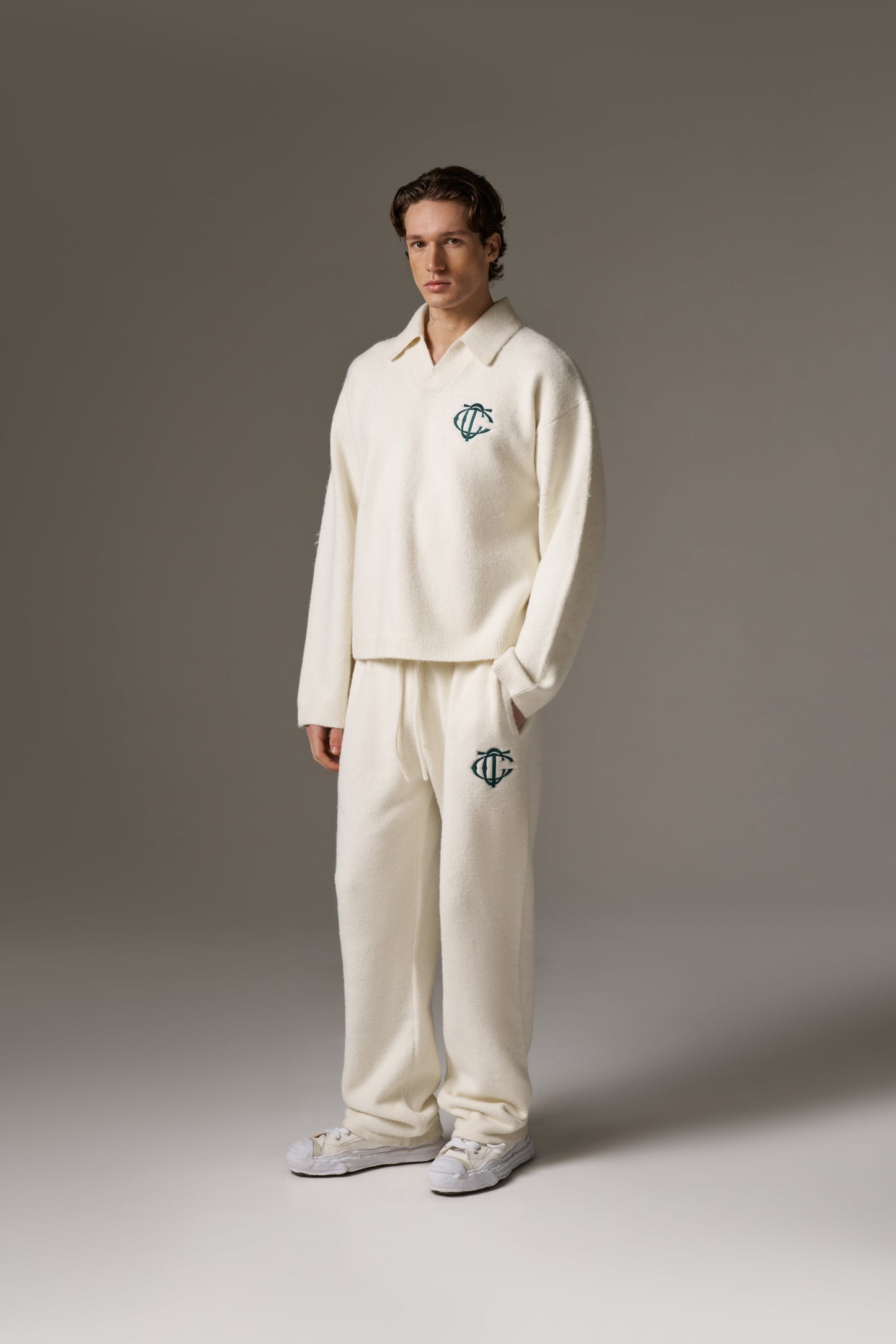 MONOGRAM KNITTED POLO TOP - OFF WHITE