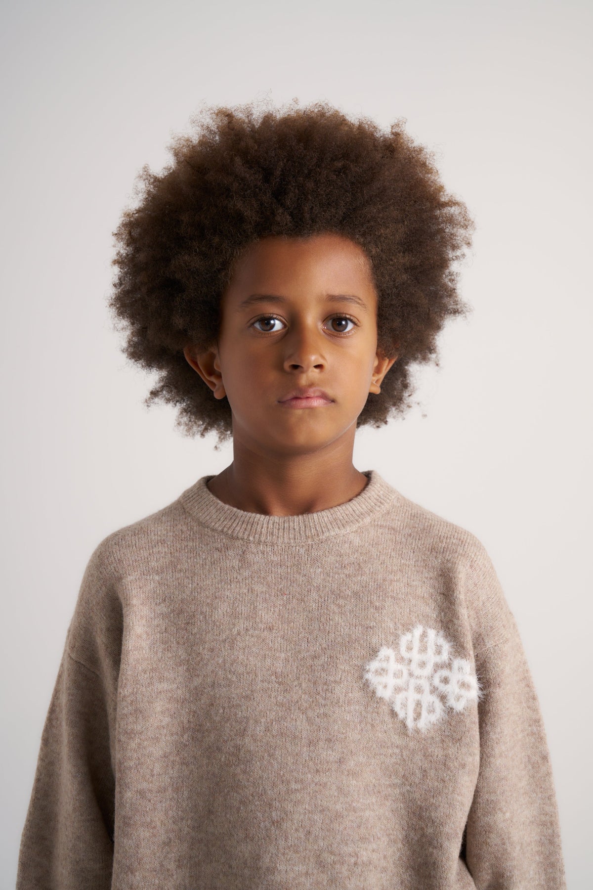 JUNIOR EMBLEM FLUFFY KNIT CREW - BEIGE