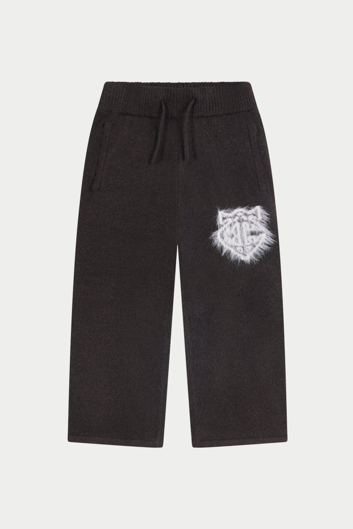 JUNIOR MONOGRAM EMBLEM FLUFFY KNIT JOGGERS - BROWN