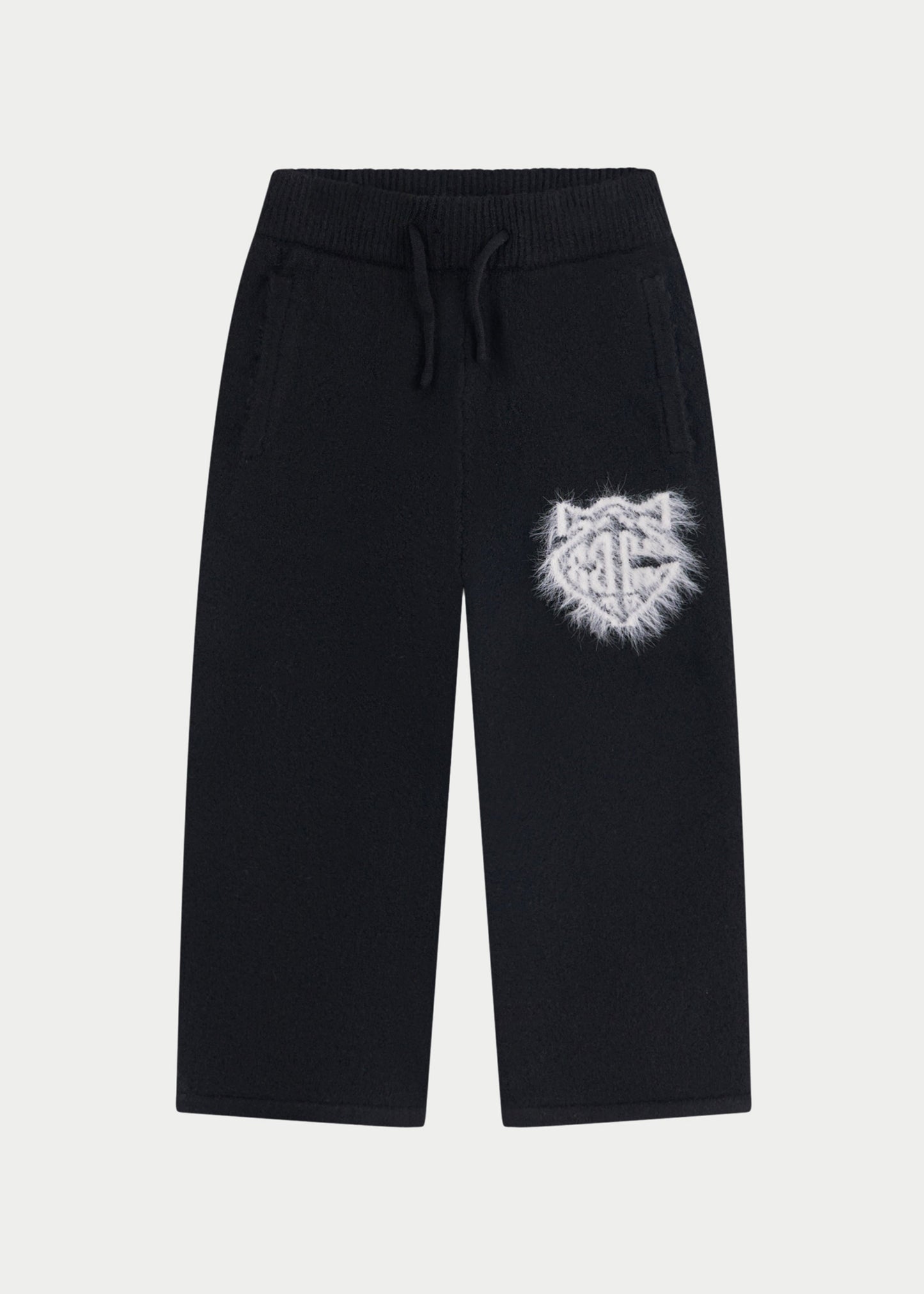Kids Monogram Emblem Fluffy Knit Joggers in Black