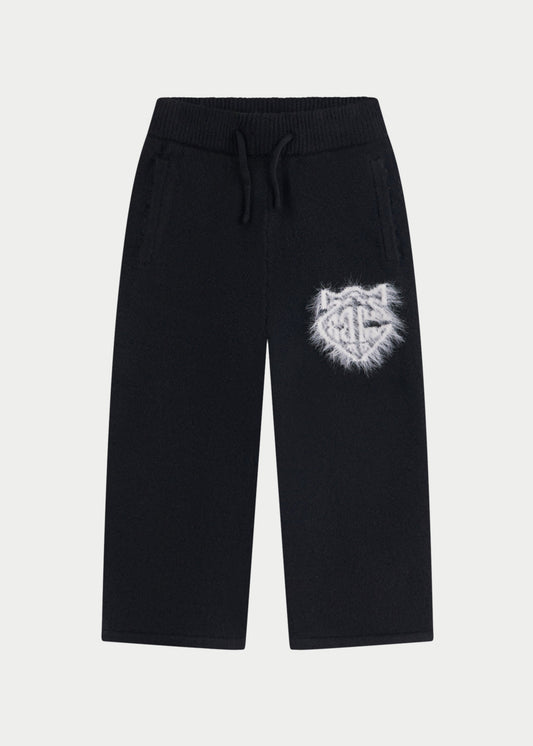 Kids Monogram Emblem Fluffy Knit Joggers in Black