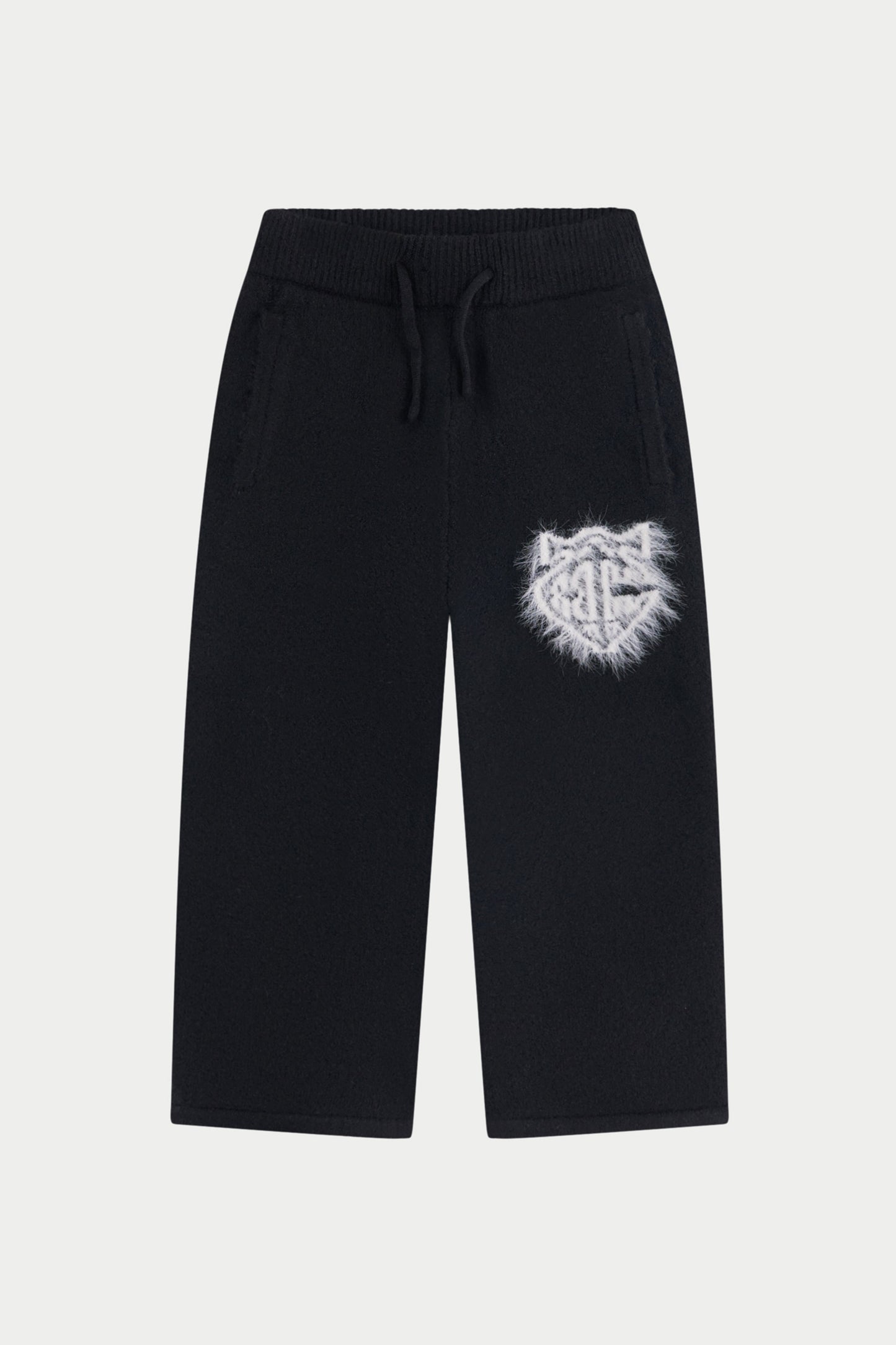 JUNIOR MONOGRAM EMBLEM FLUFFY KNIT JOGGERS - BLACK