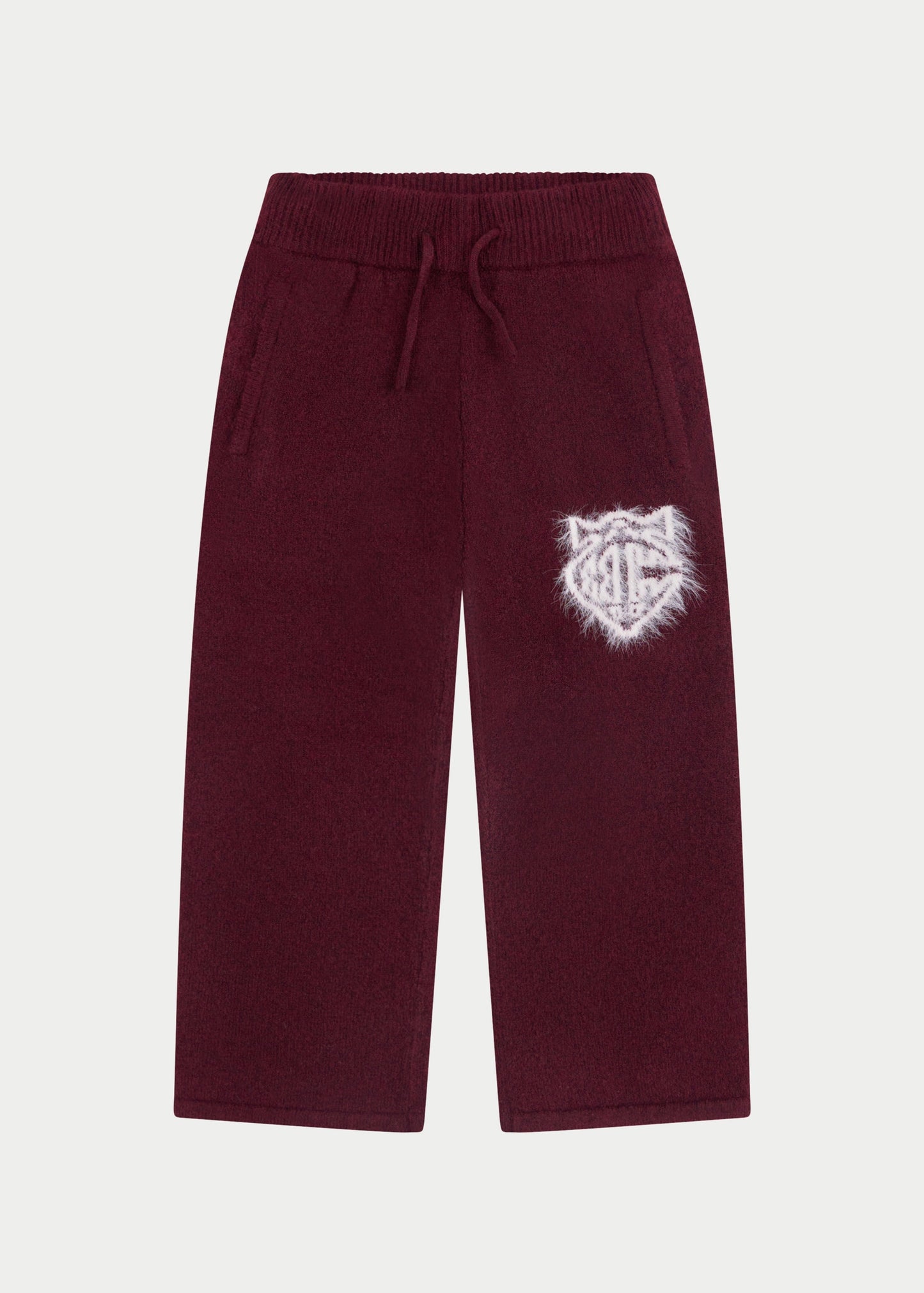 Kids Monogram Emblem Fluffy Knit Joggers in Red