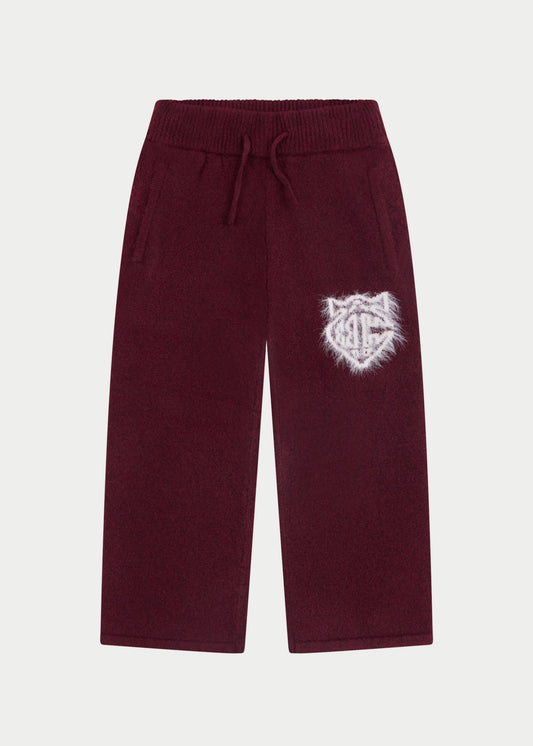 Junior Monogram Emblem Fluffy Knit Joggers in Red