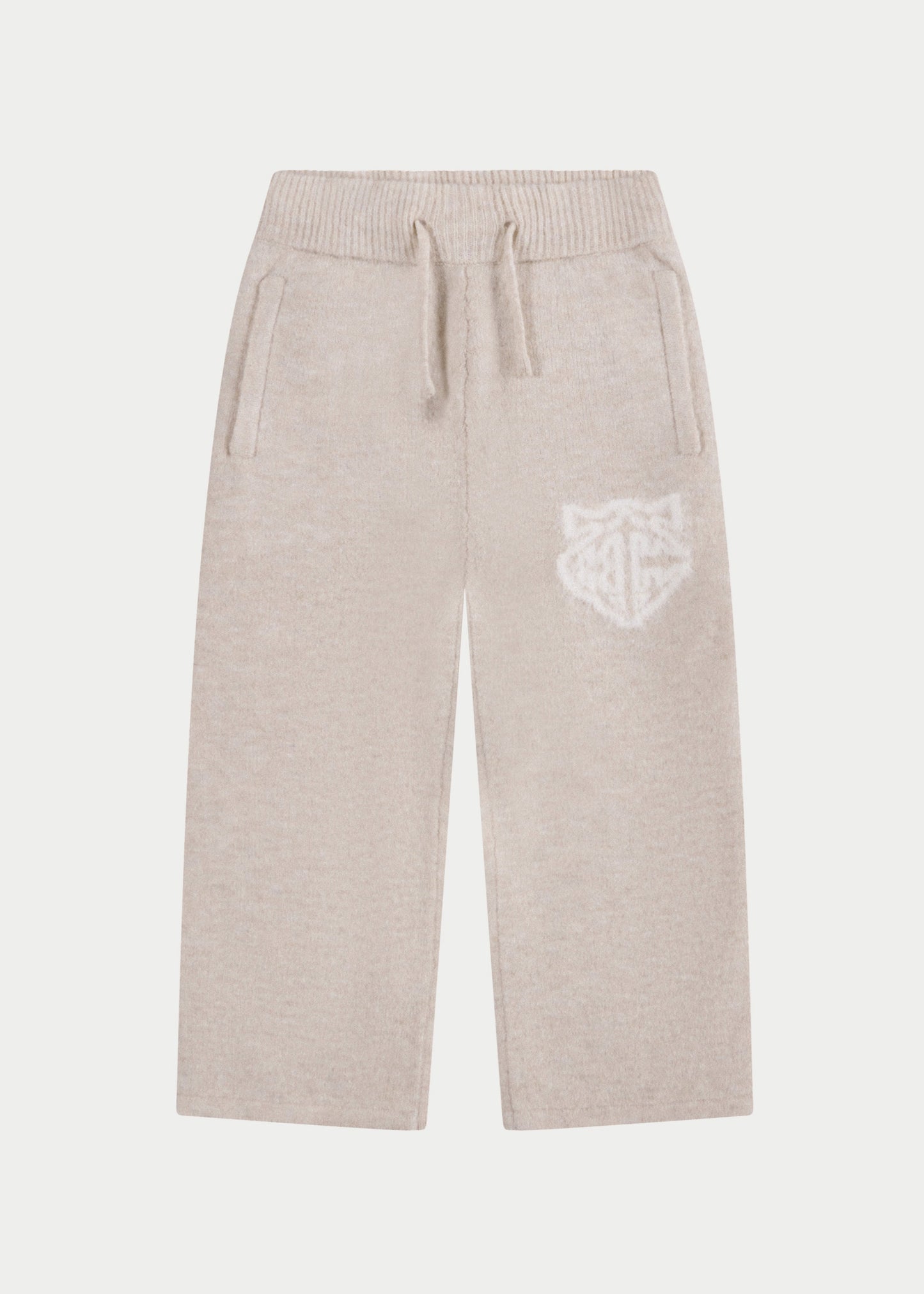 Junior Monogram Emblem Fluffy Knit Joggers in Beige
