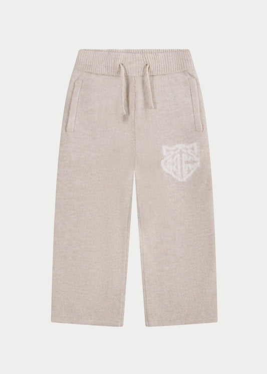 Junior Monogram Emblem Fluffy Knit Joggers in Beige