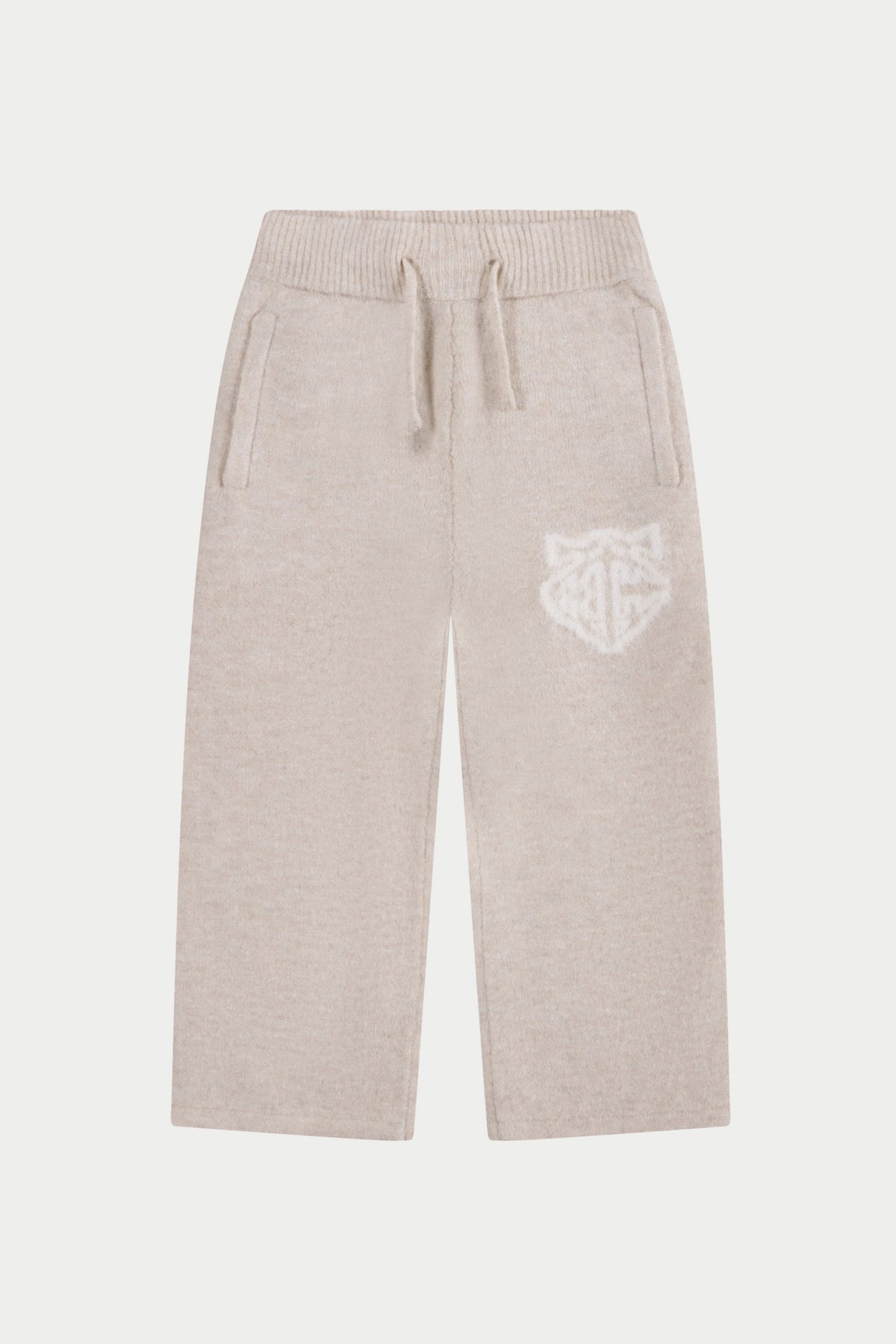 JUNIOR MONOGRAM EMBLEM FLUFFY KNIT JOGGERS - BEIGE
