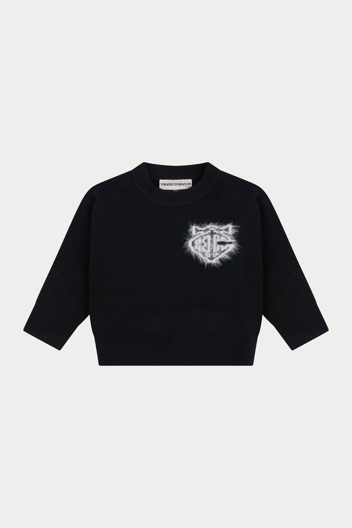 JUNIOR MONOGRAM FLUFFY KNIT CREW - BLACK