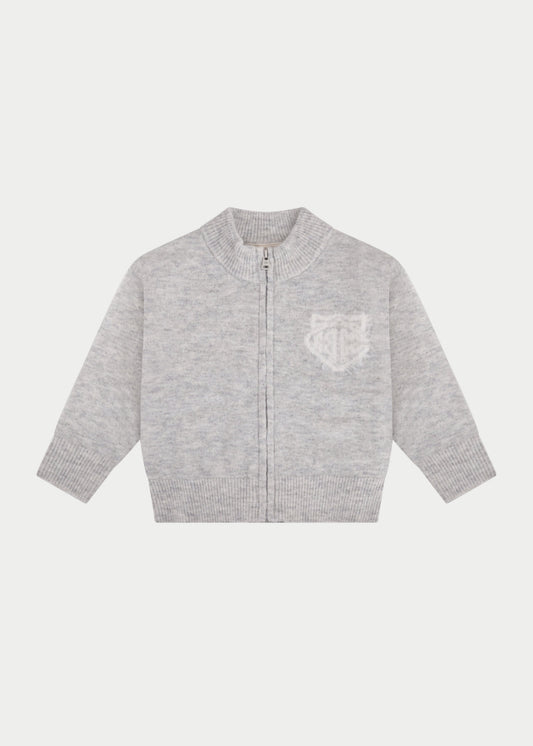 Junior Monogram Fluffy Knit Zip Through Marl in Grey