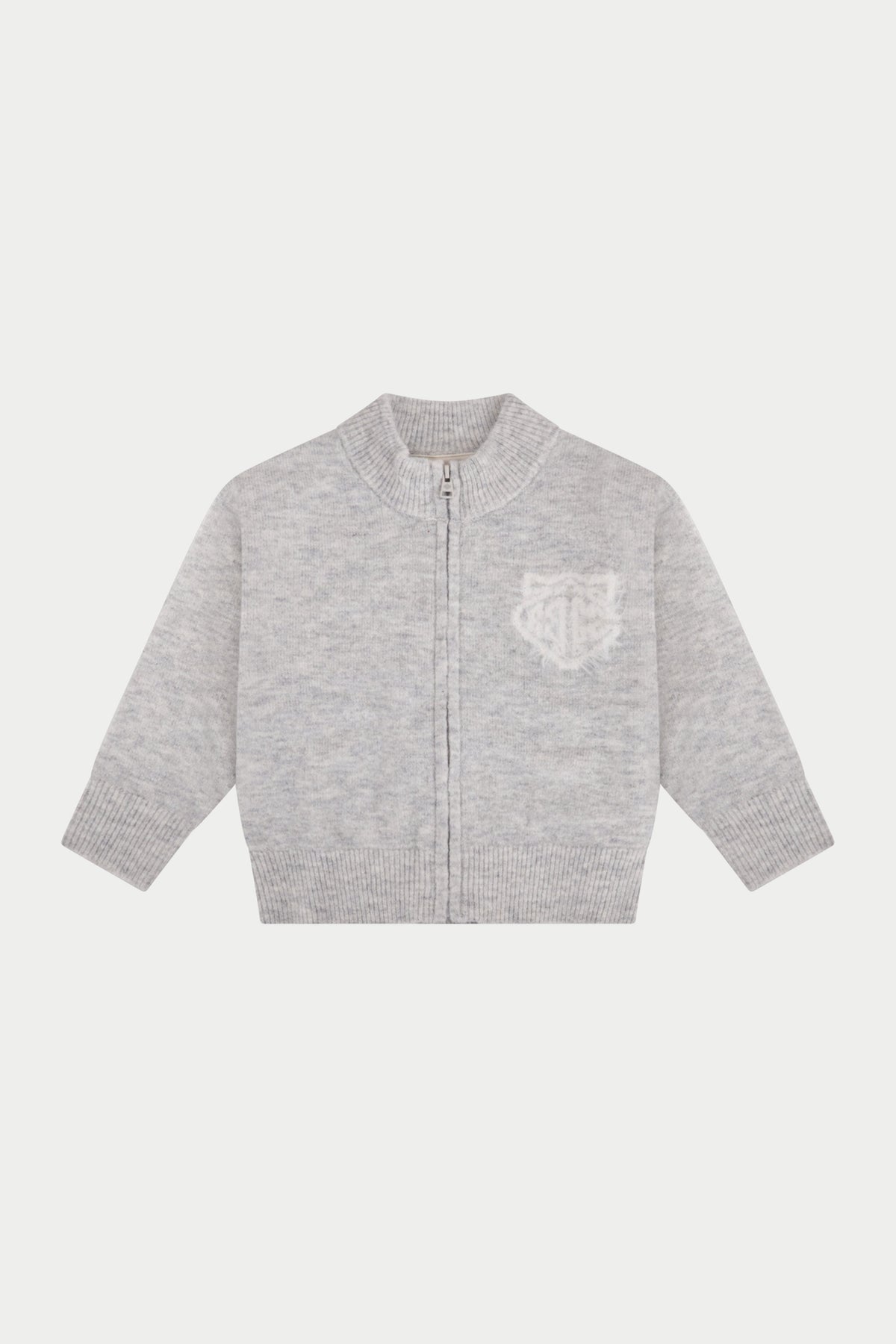 JUNIOR MONOGRAM FLUFFY KNIT ZIP THROUGH - GREY MARL