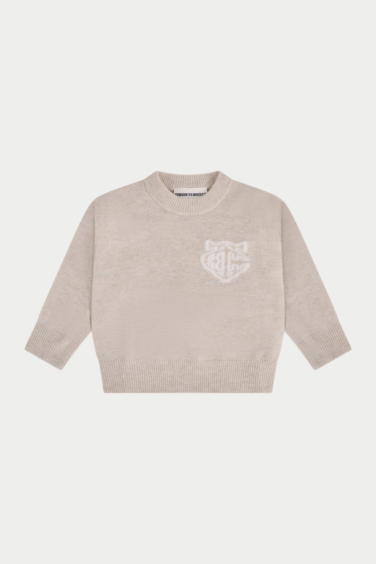 JUNIOR MONOGRAM FLUFFY KNIT CREW - BEIGE