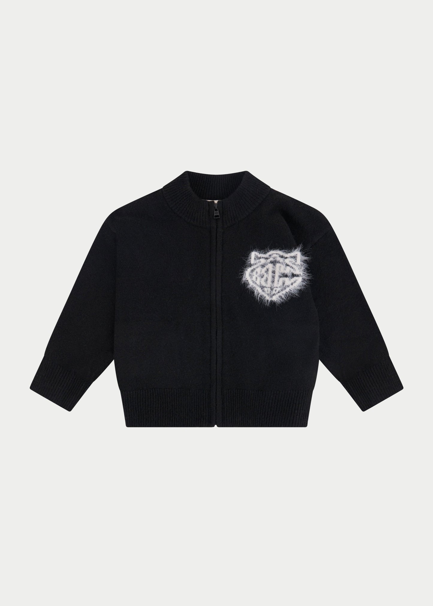 Junior Monogram Fluffy Knit Zip Through in Black