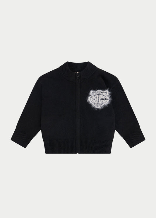 Junior Monogram Fluffy Knit Zip Through in Black