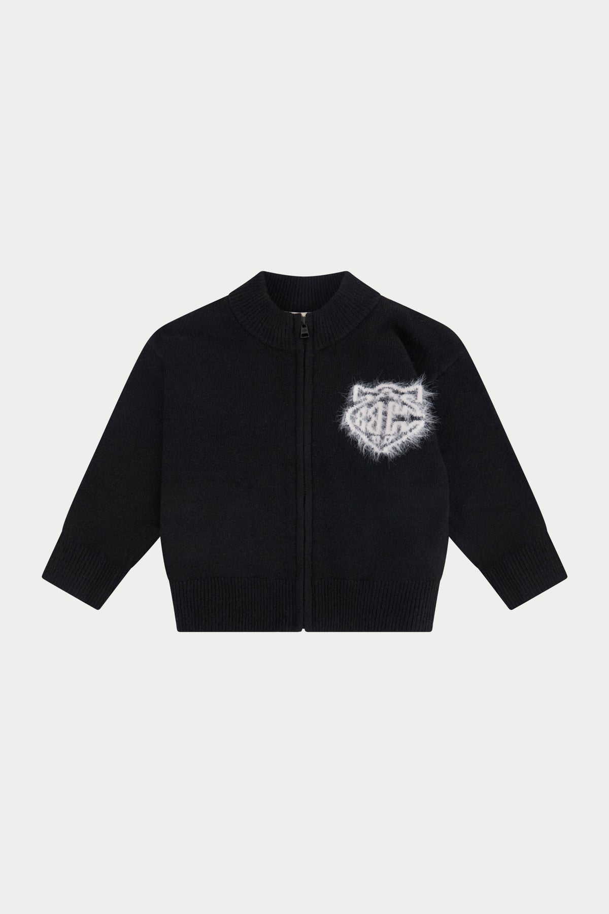 JUNIOR MONOGRAM FLUFFY KNIT ZIP THROUGH - BLACK