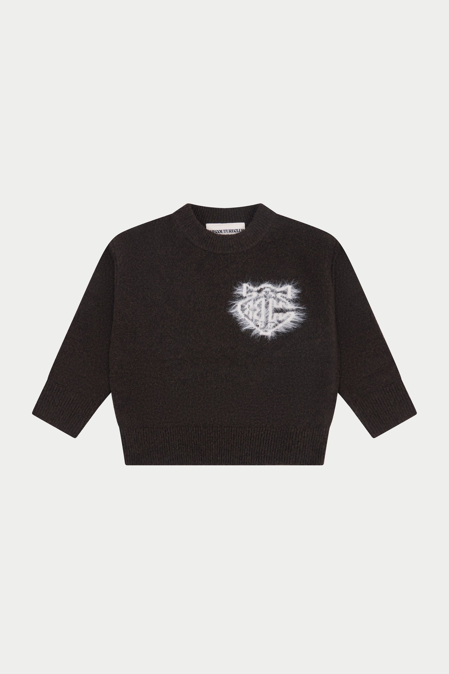 JUNIOR MONOGRAM FLUFFY KNIT CREW - BROWN