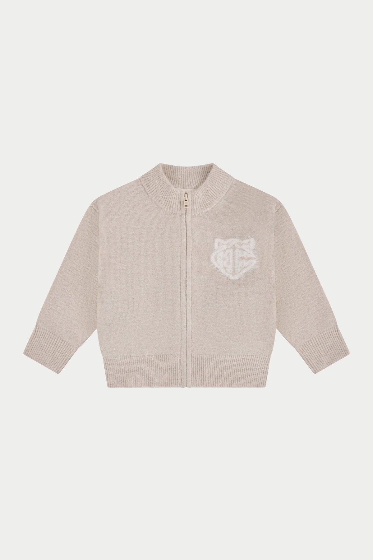 JUNIOR MONOGRAM FLUFFY KNIT ZIP THROUGH - BEIGE