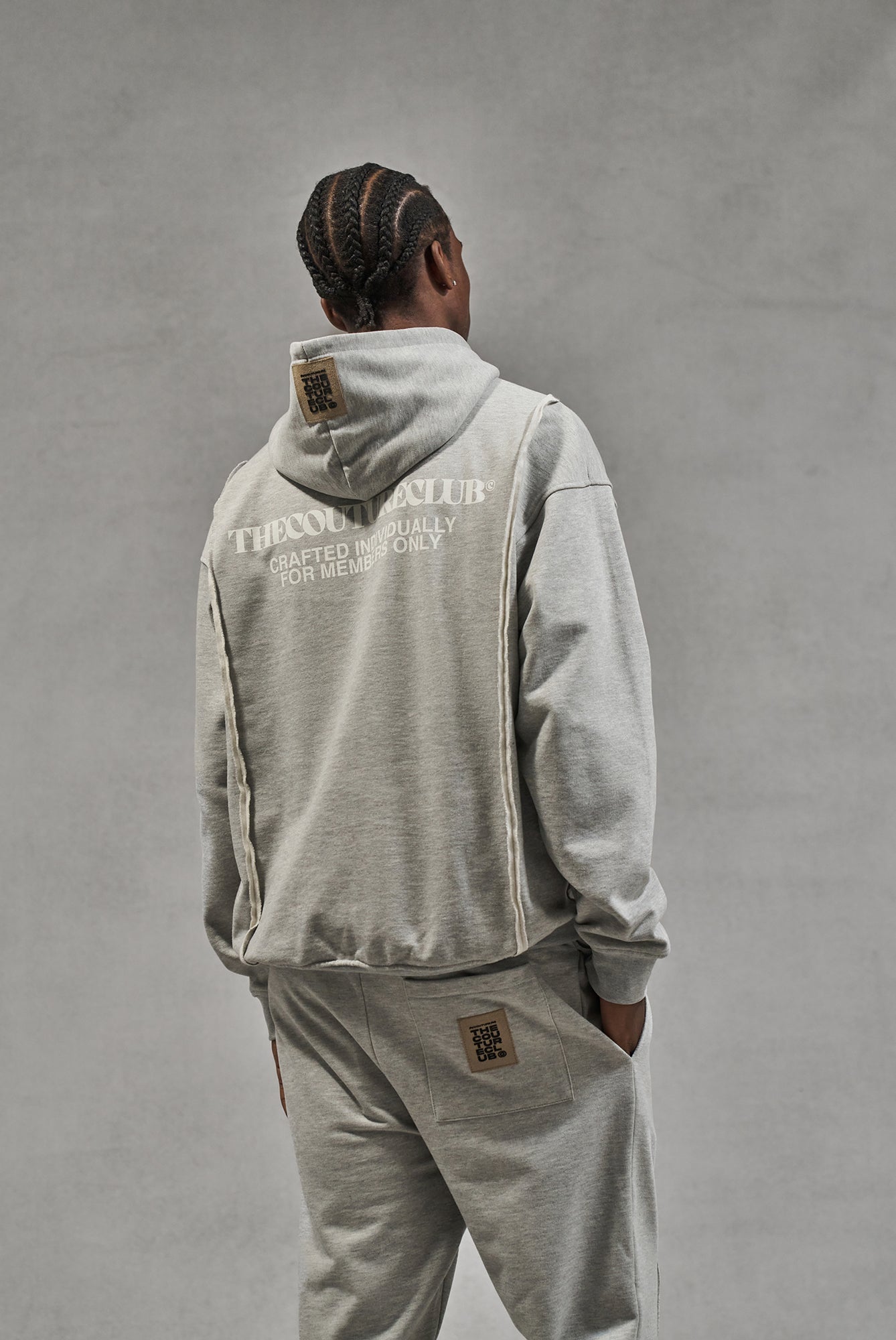RAW SEAM QUARTER ZIP HOODIE - GREY MARL