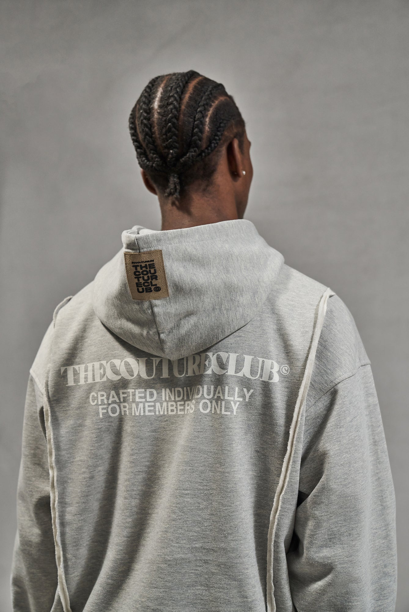 RAW SEAM QUARTER ZIP HOODIE - GREY MARL