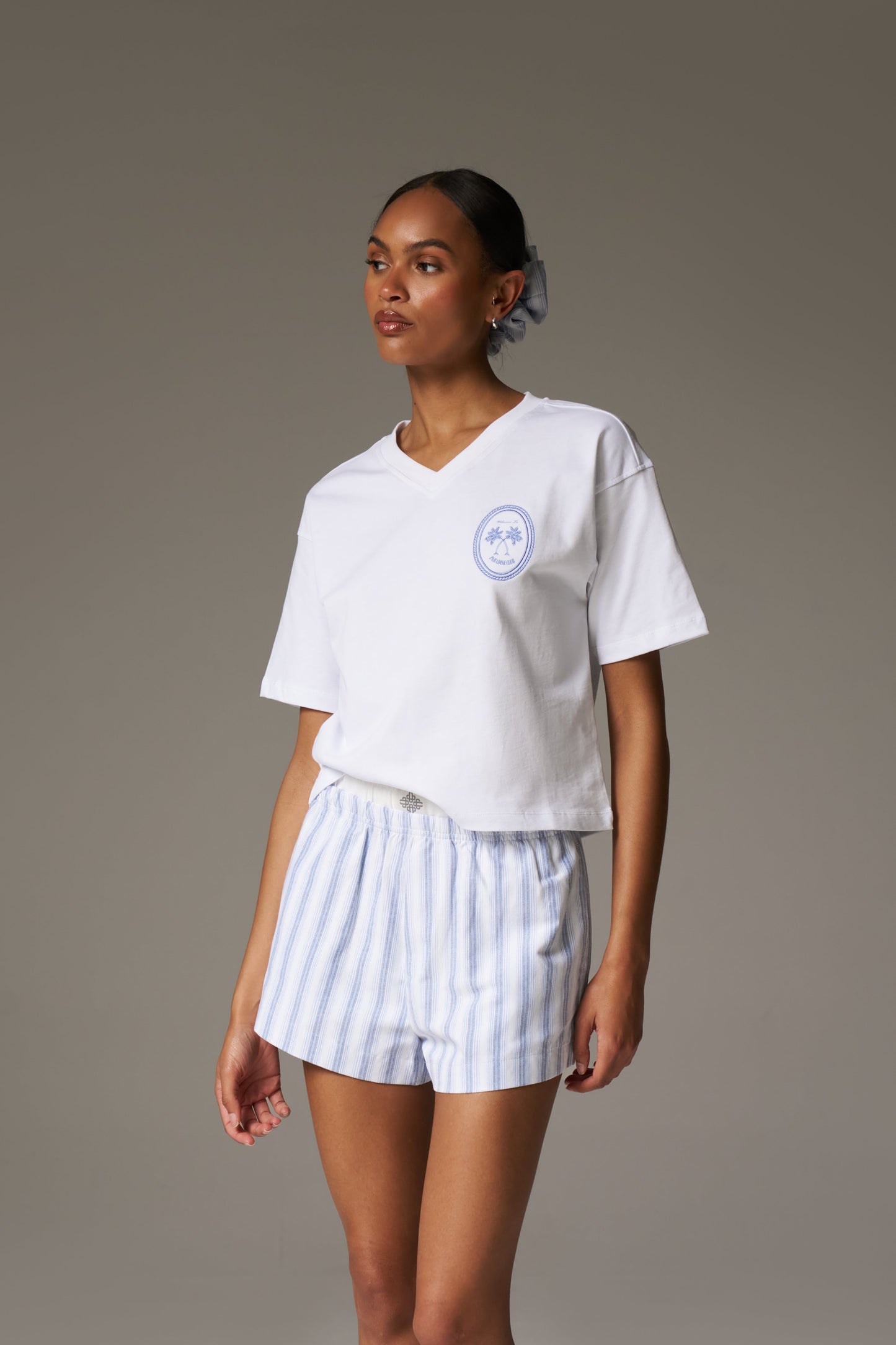 STRIPE BOXER WAISTBAND WOVEN SHORTS - BLUE