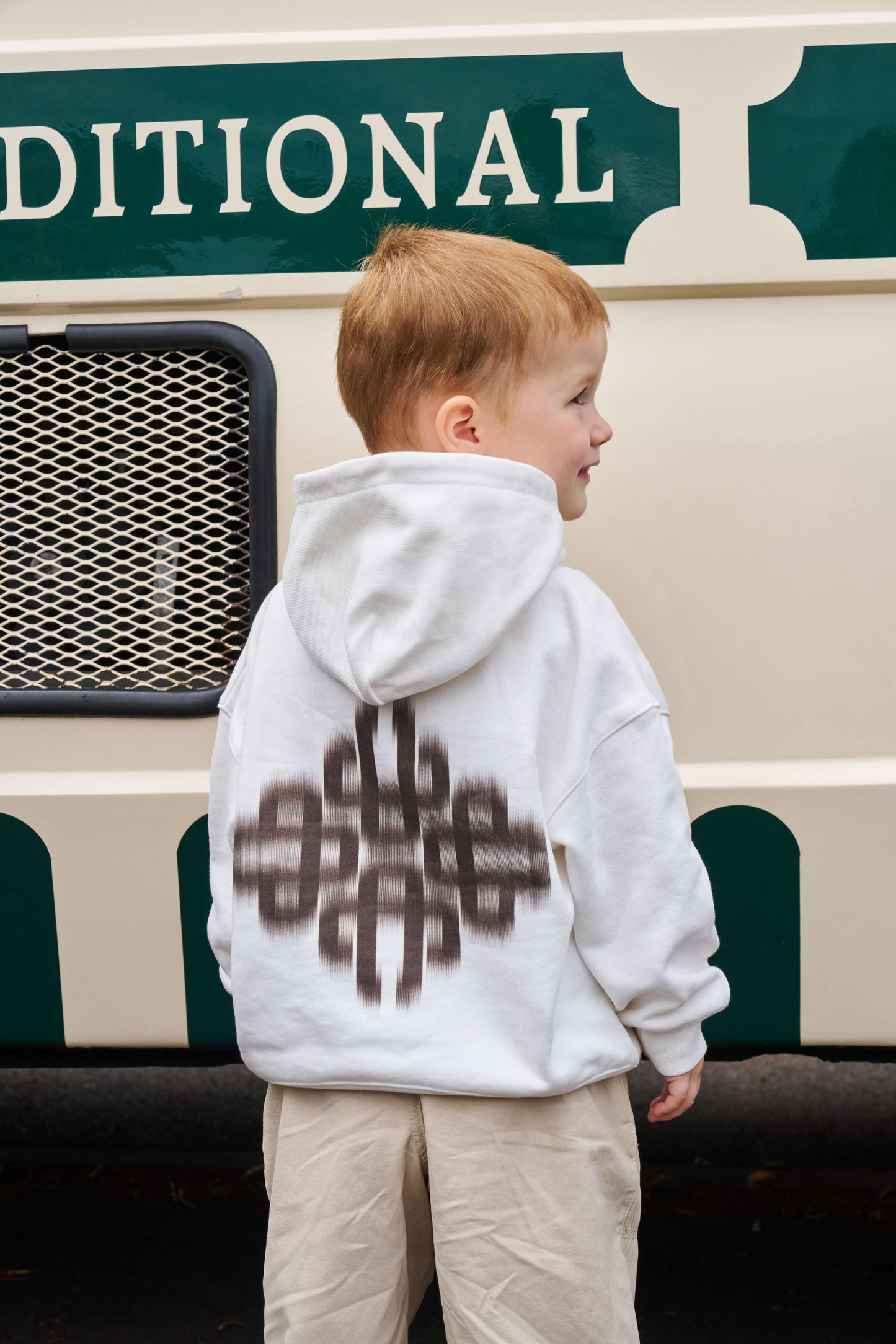 KIDS MOTION BLURRED HOODIE - OFF WHITE