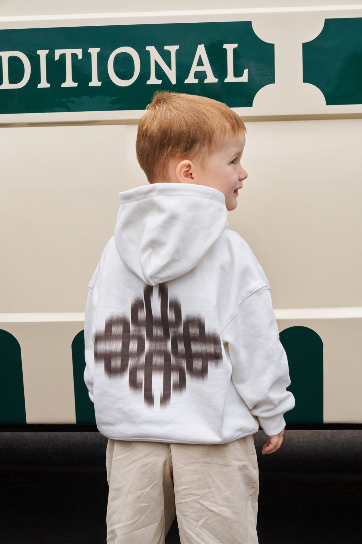 KIDS MOTION BLURRED HOODIE - OFF WHITE