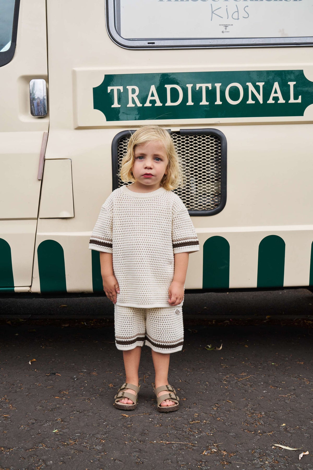 JUNIOR STRIPE CROCHET KNIT T-SHIRT - OFF WHITE