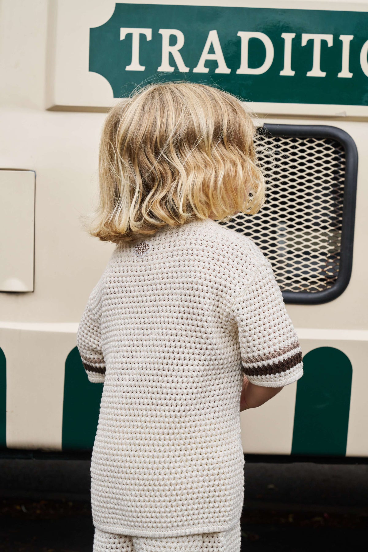 KIDS STRIPE CROCHET KNIT T-SHIRT - OFF WHITE