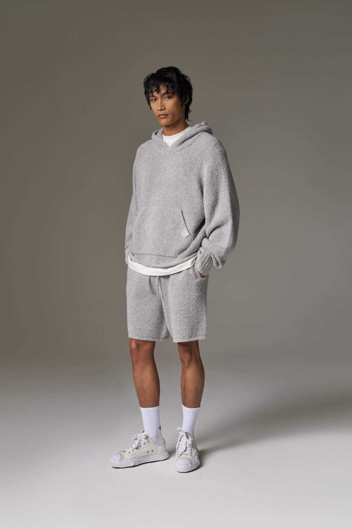 BOUCLE KNIT SHORTS - GREY MARL