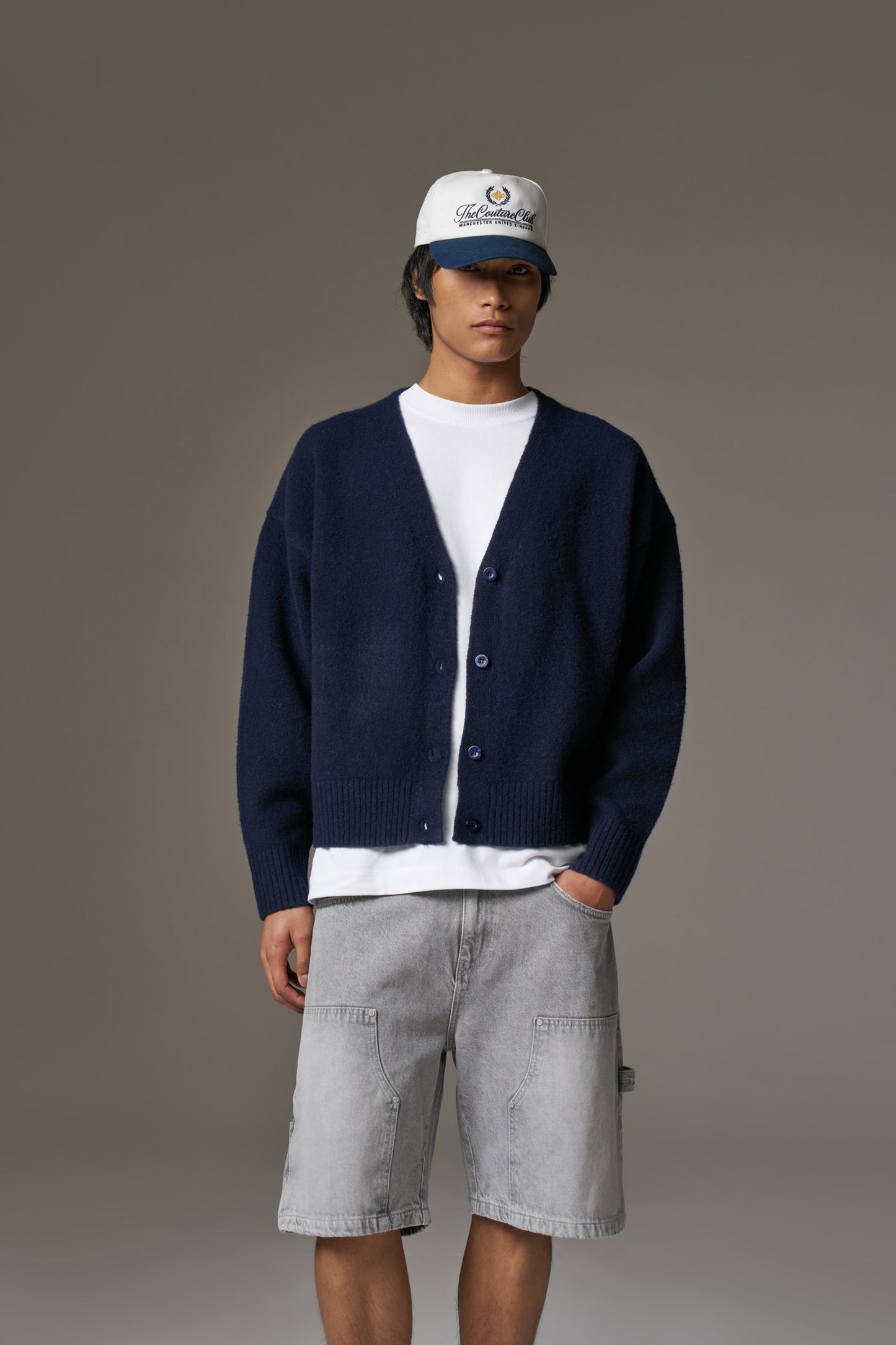COPYRIGHT BRUSHED KNIT CARDIGAN - NAVY