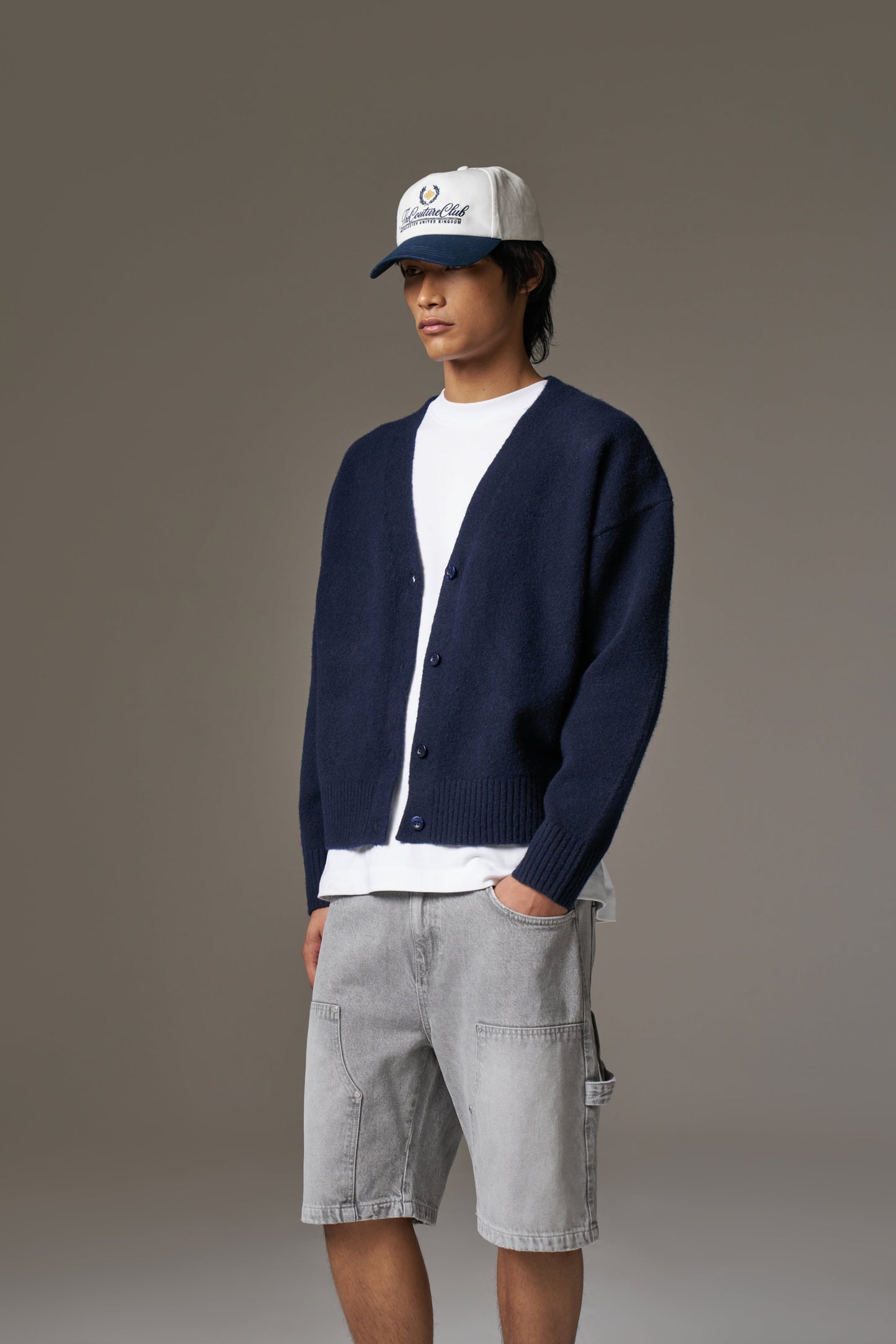 COPYRIGHT BRUSHED KNIT CARDIGAN - NAVY