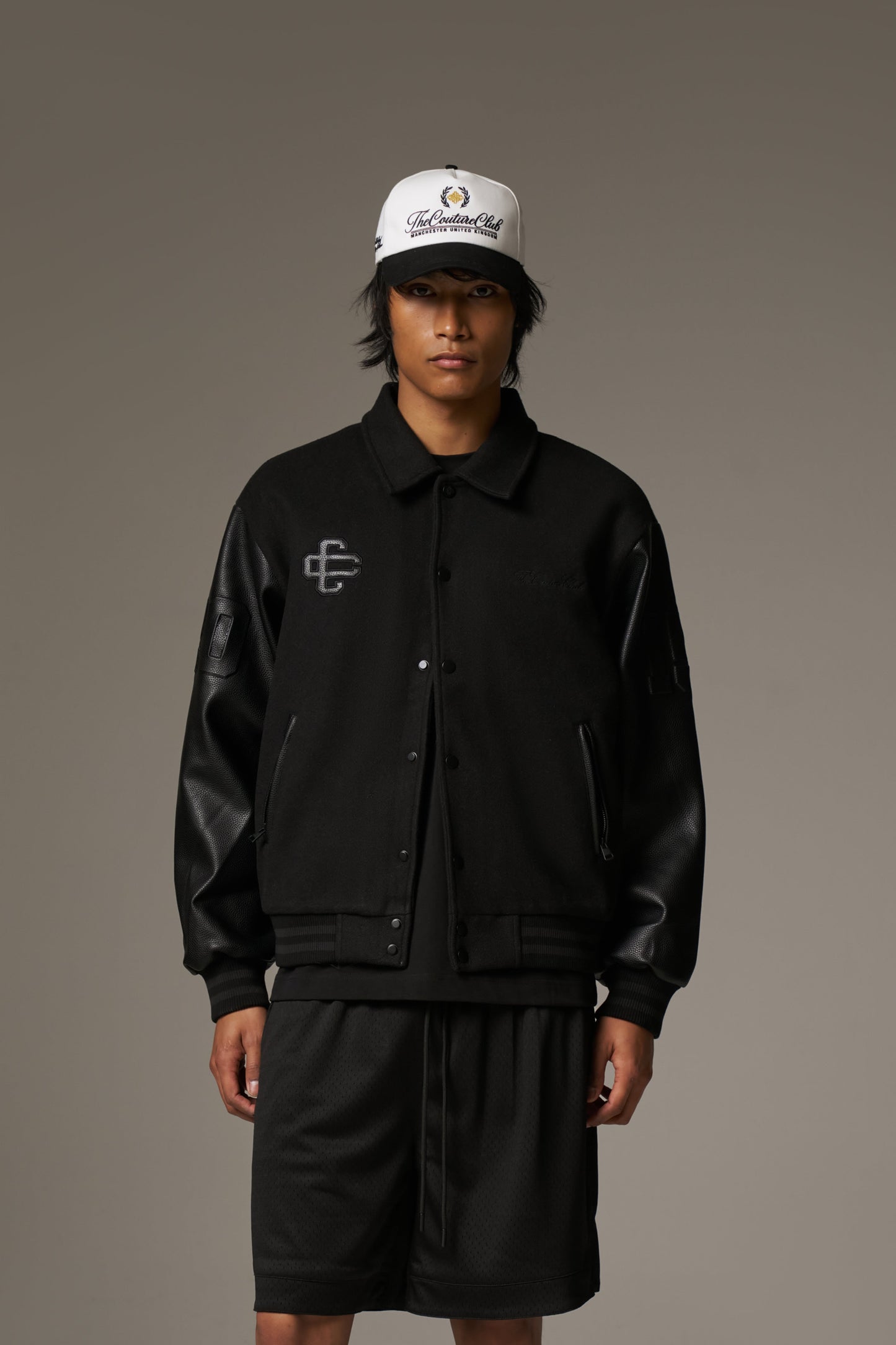 EMBLEM CHENILLE VARSITY JACKET - BLACK