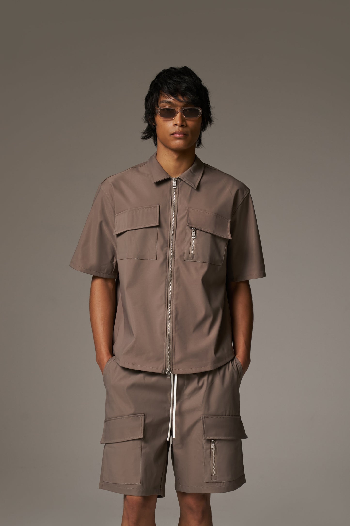 TECHNICAL HEAVYWEIGHT ZIP OVERSHIRT - COFFEE