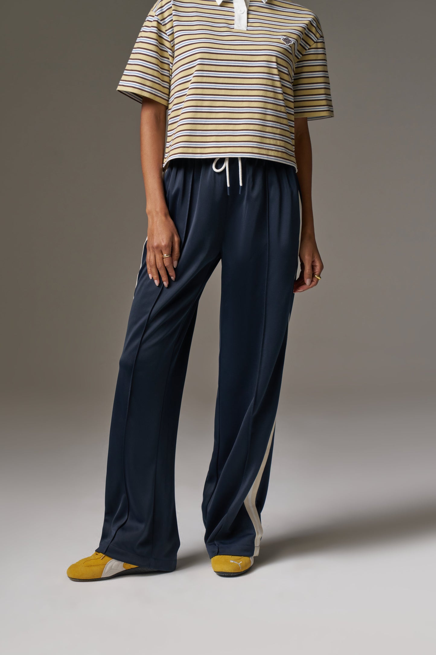 SIDE STRIPE WIDE LEG JOGGERS - NAVY