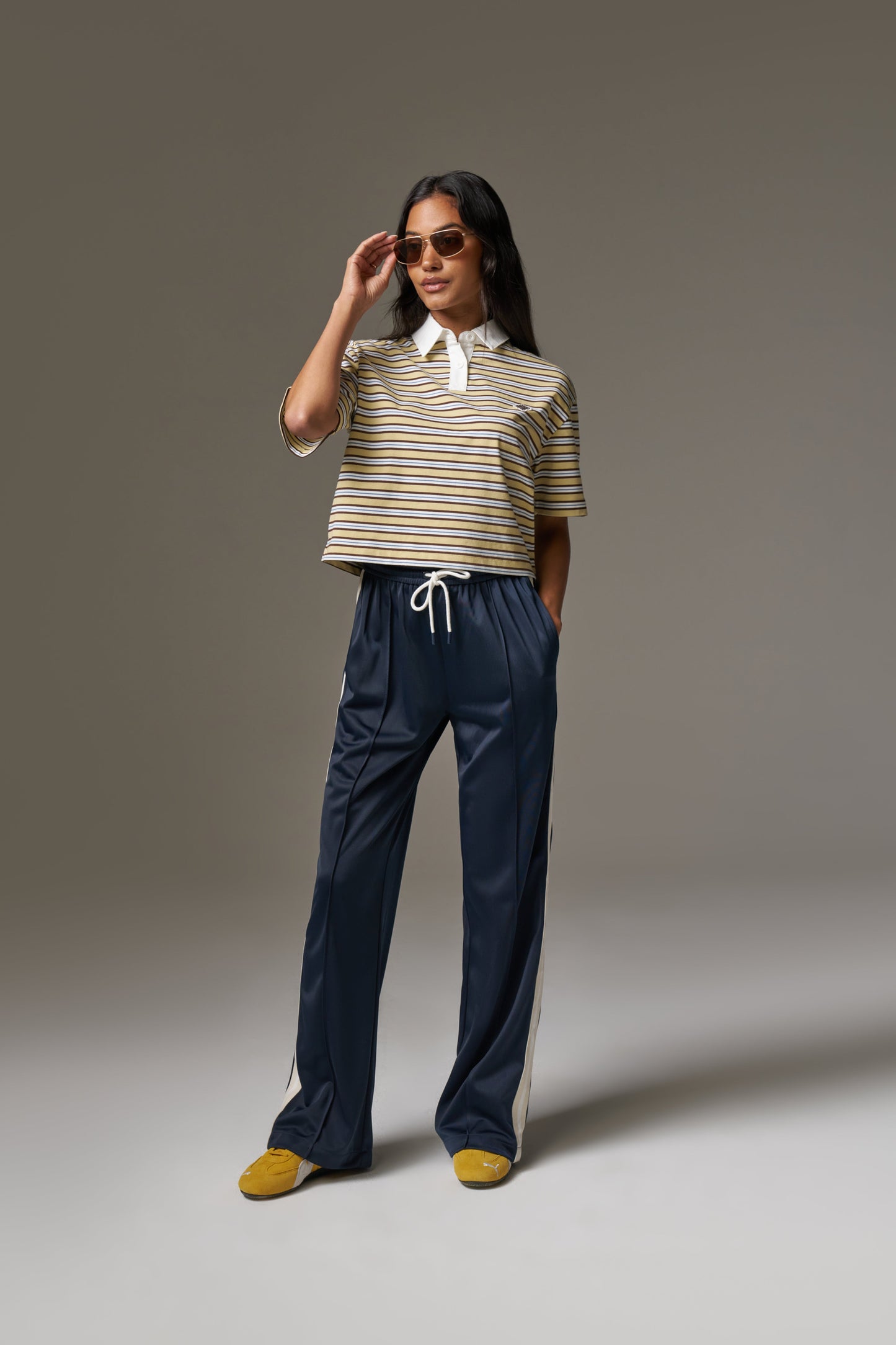 SIDE STRIPE WIDE LEG JOGGERS - NAVY
