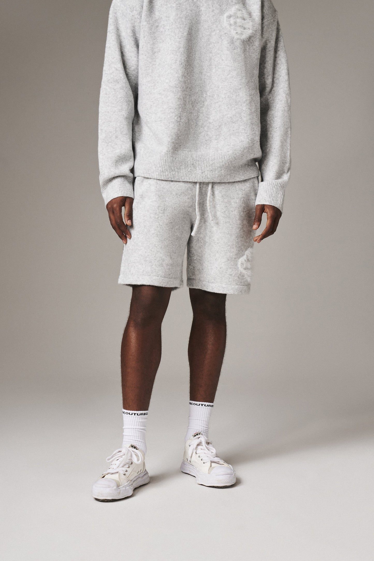 FLUFFY EMBLEM KNITTED SHORTS - GREY MARL