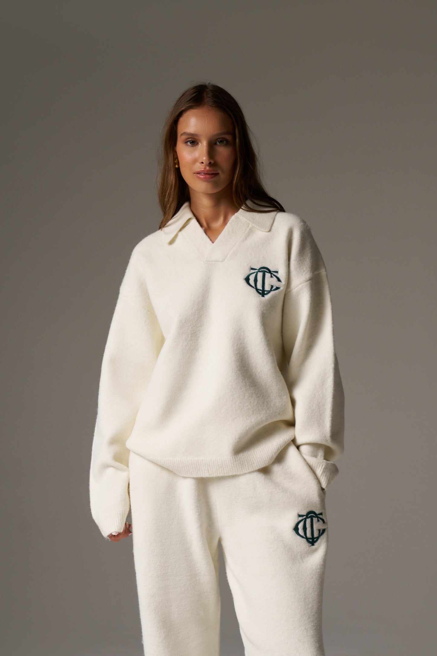 MONOGRAM KNITTED POLO TOP - OFF WHITE