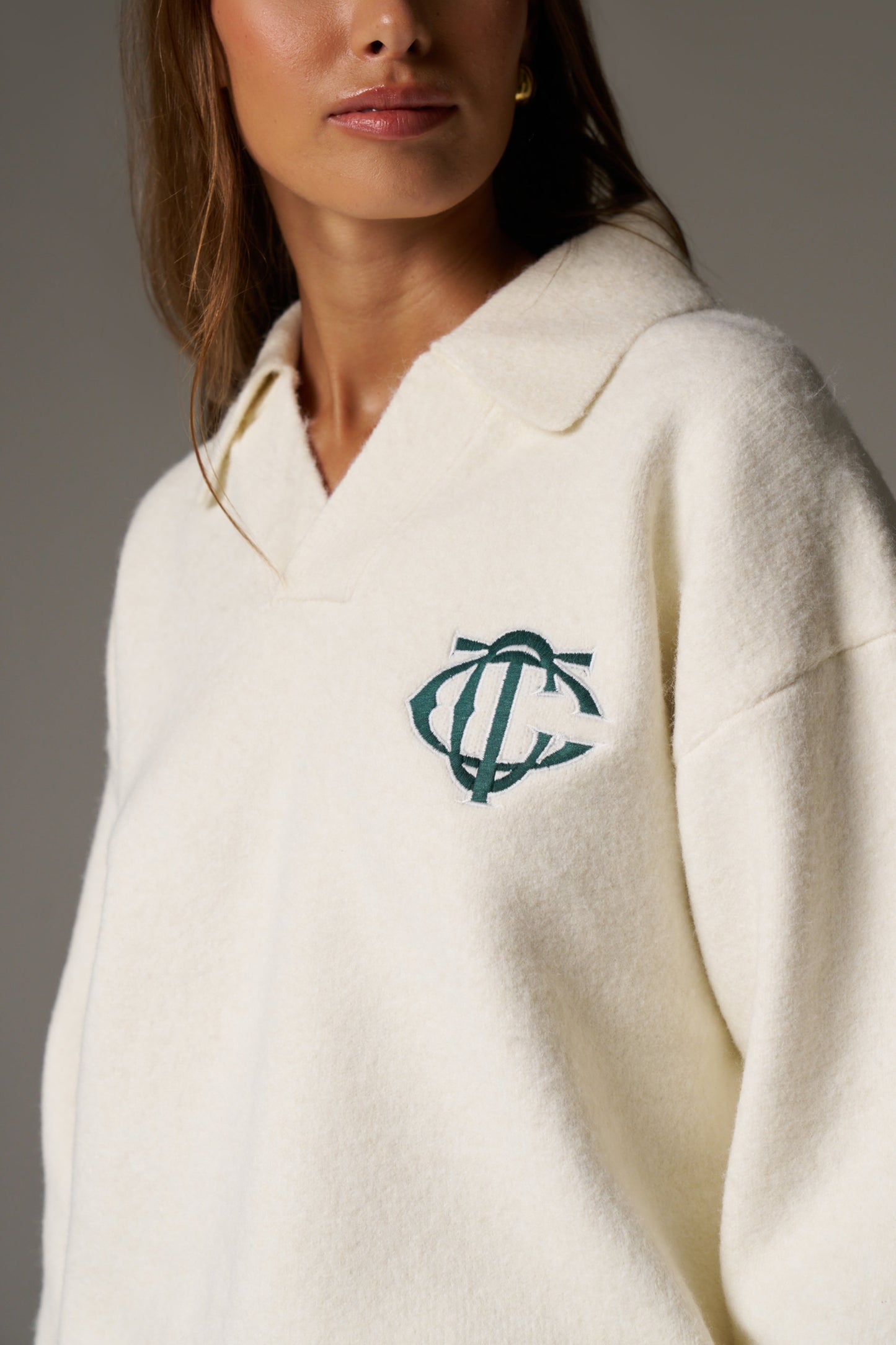 MONOGRAM KNITTED POLO TOP - OFF WHITE