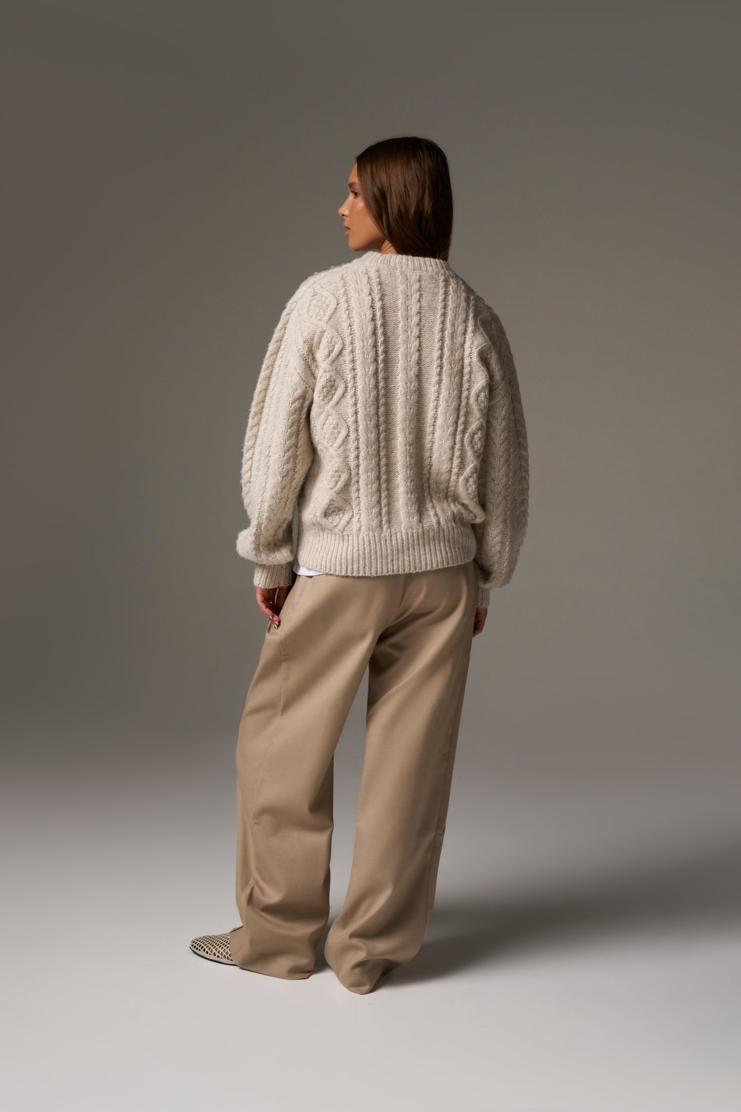 CABLE KNIT EMBROIDERED EMBLEM JUMPER - OAT