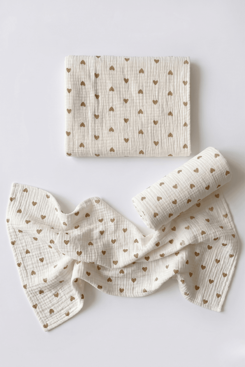 The Love Heart Muslin Blanket Swaddle - Cozy Crew Club