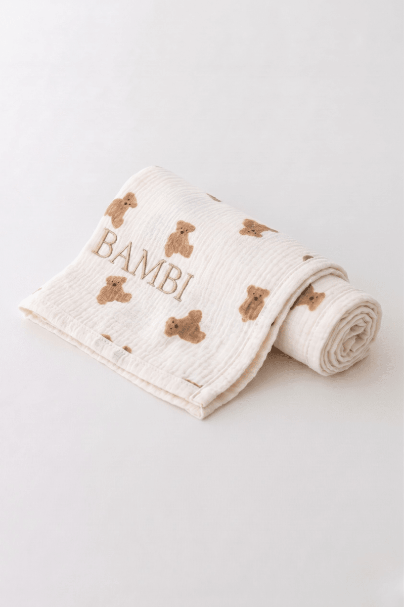 The Bear Muslin Blanket Swaddle - Cozy Crew Club