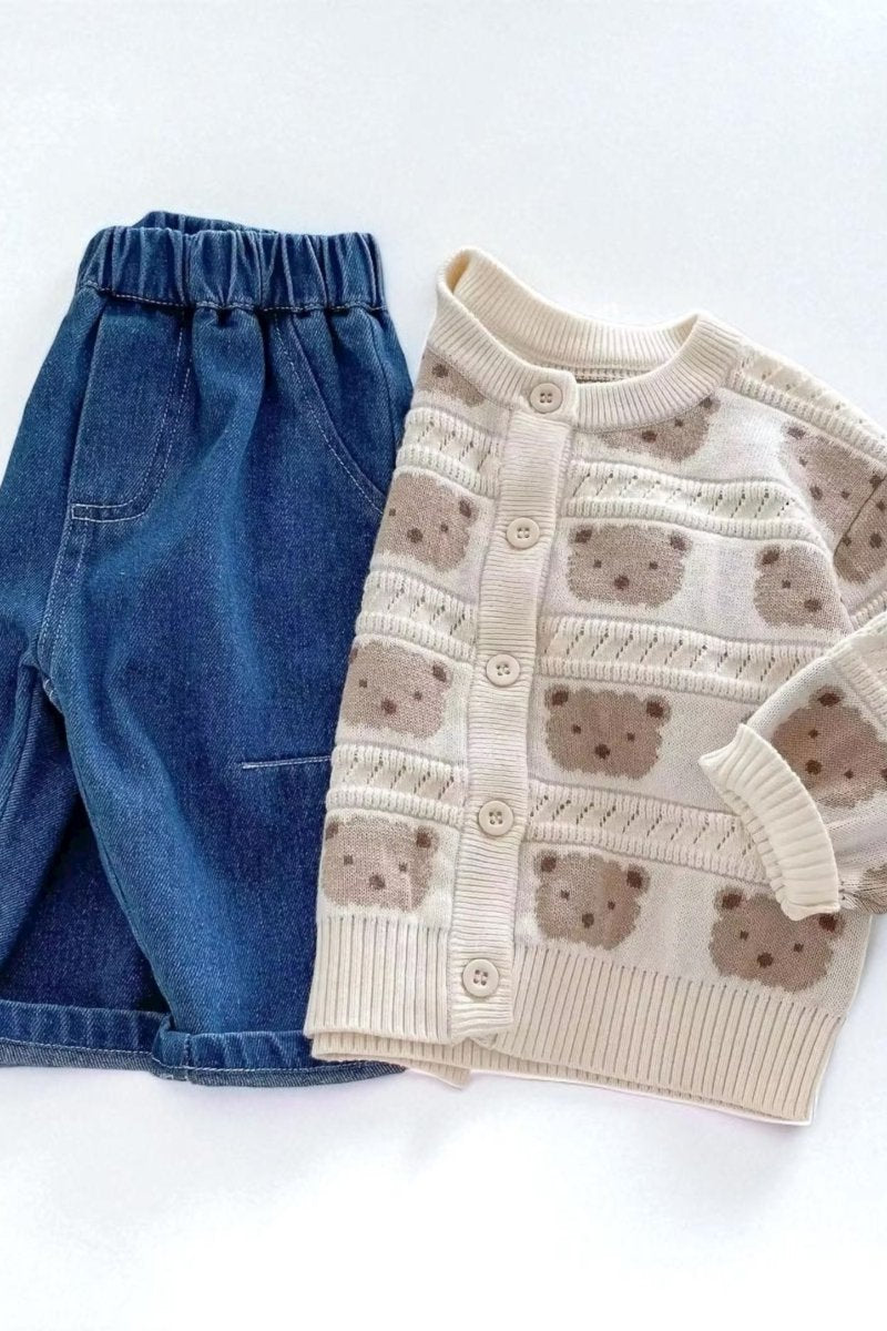 COZY Tonal Bear Cardigan Creme - Cozy Crew Club