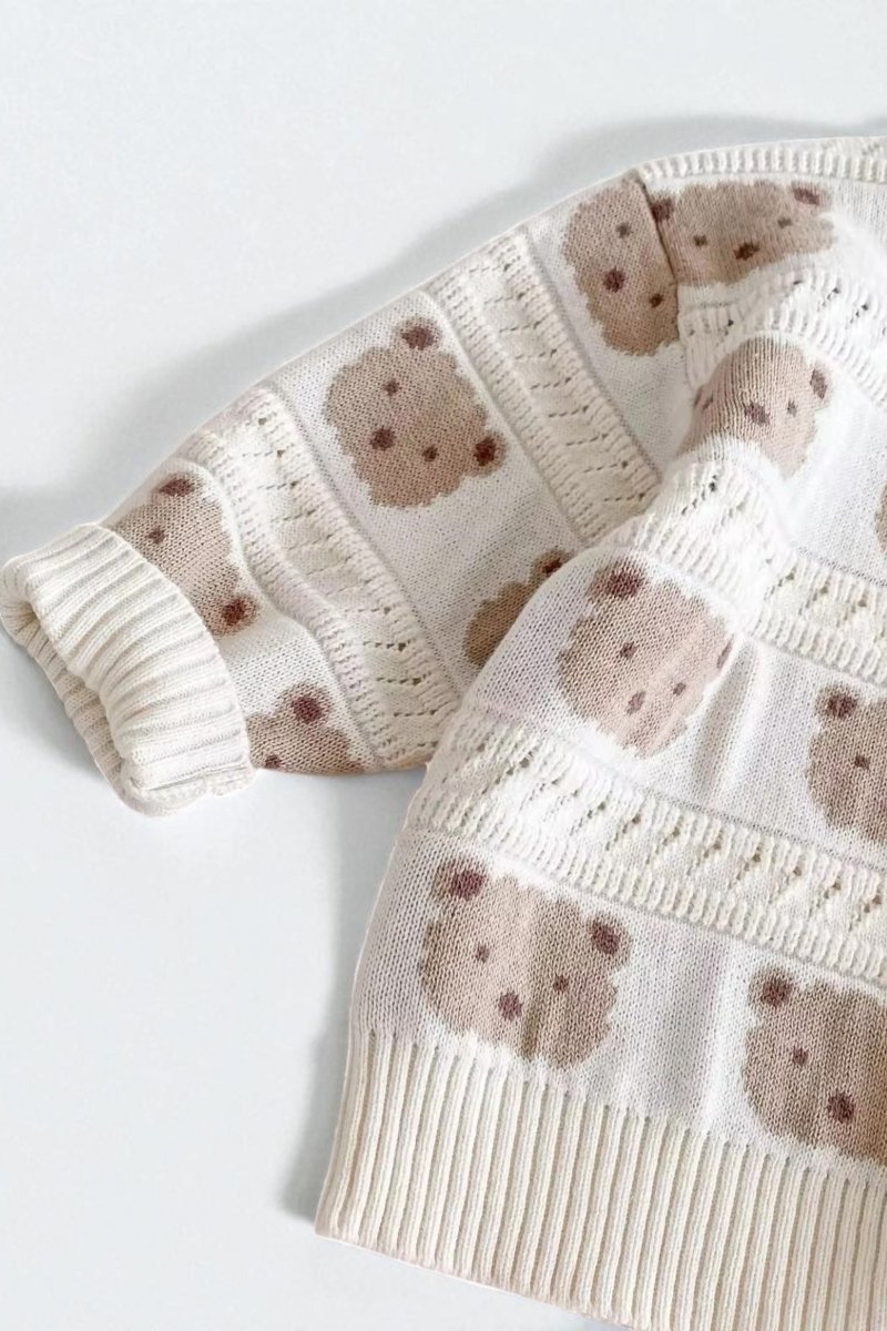 COZY Tonal Bear Cardigan Creme - Cozy Crew Club