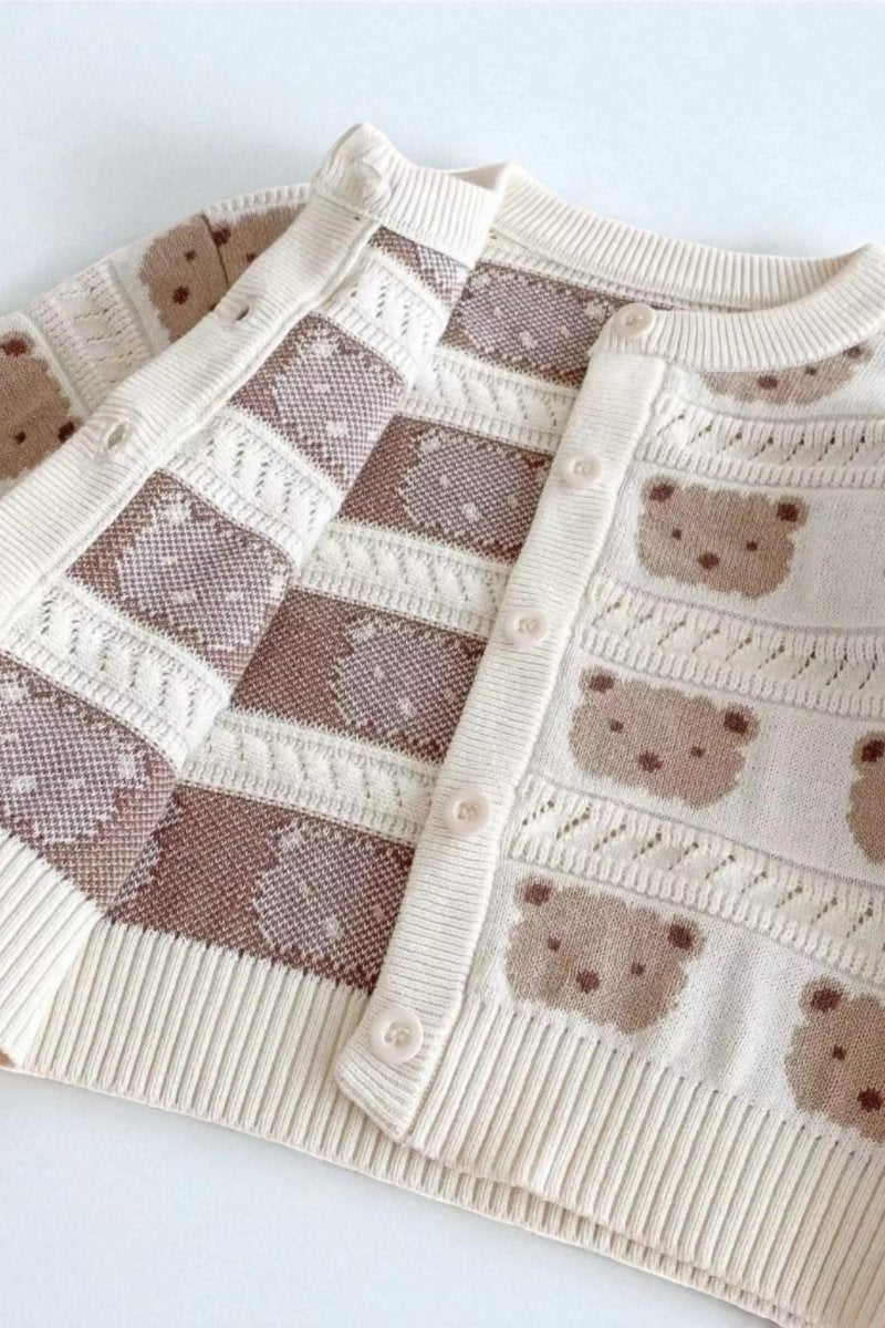 COZY Tonal Bear Cardigan Creme - Cozy Crew Club