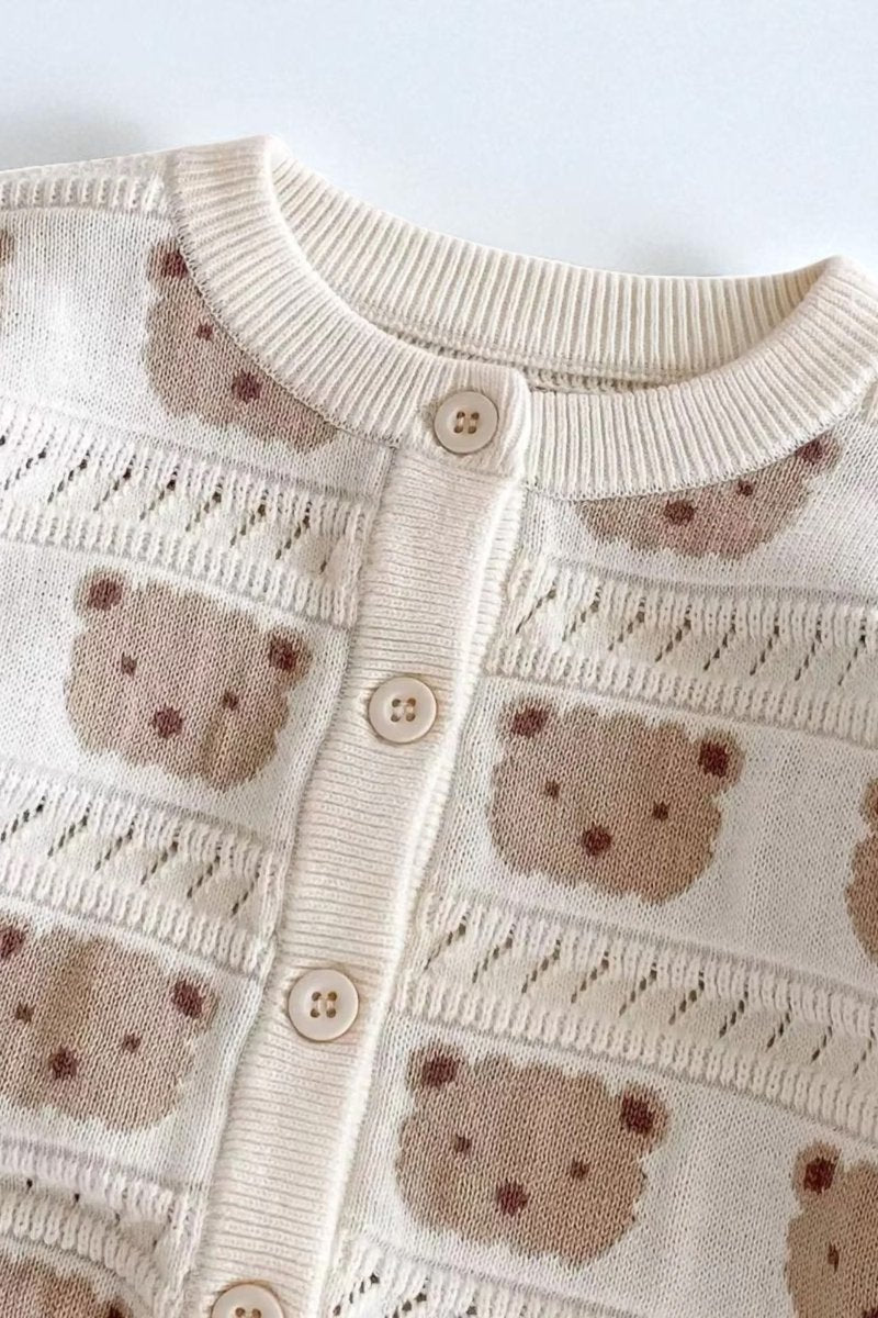 COZY Tonal Bear Cardigan Creme - Cozy Crew Club