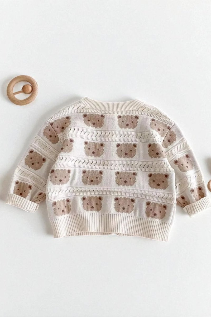 COZY Tonal Bear Cardigan Creme - Cozy Crew Club
