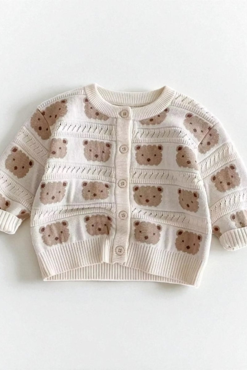 COZY Tonal Bear Cardigan Creme - Cozy Crew Club
