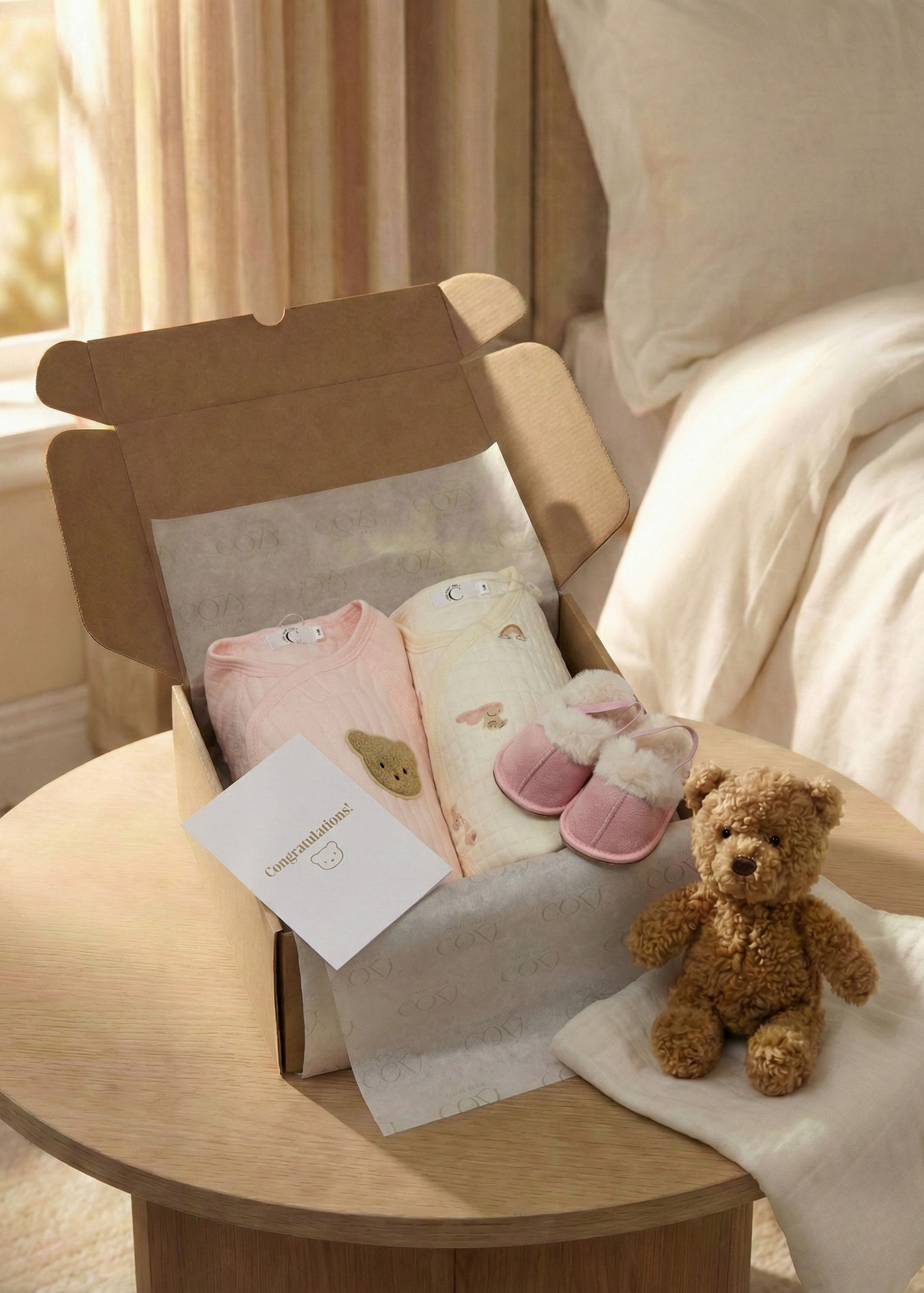 The Cozy Boucle Baby Bear & Personalised Gift Box in Pink