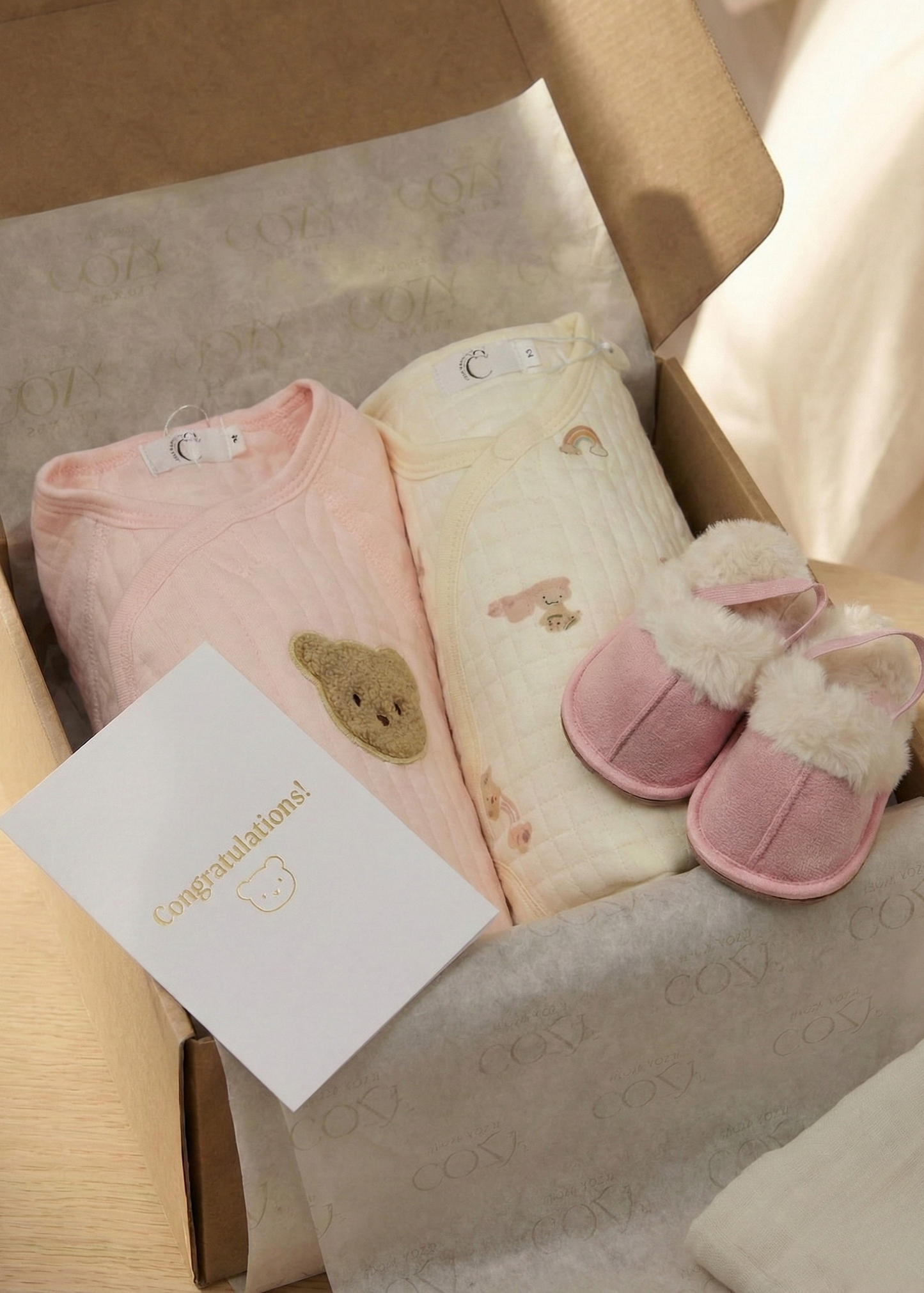 The Cozy Boucle Baby Bear & Personalised Gift Box in Pink